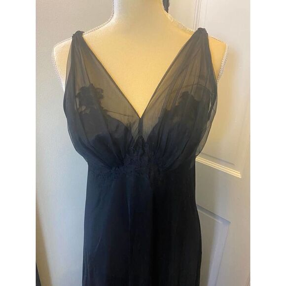 Vintage Van Raalte Nightgown Slip Dress Black Nylon 50s 60s - Size 38 - Picture 6 of 9